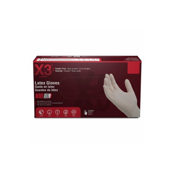 Gloveworks By Ammex LX3, Disposable Gloves, 3 mil Palm, Latex, Powder-Free, M, Ivory LX344100 - main